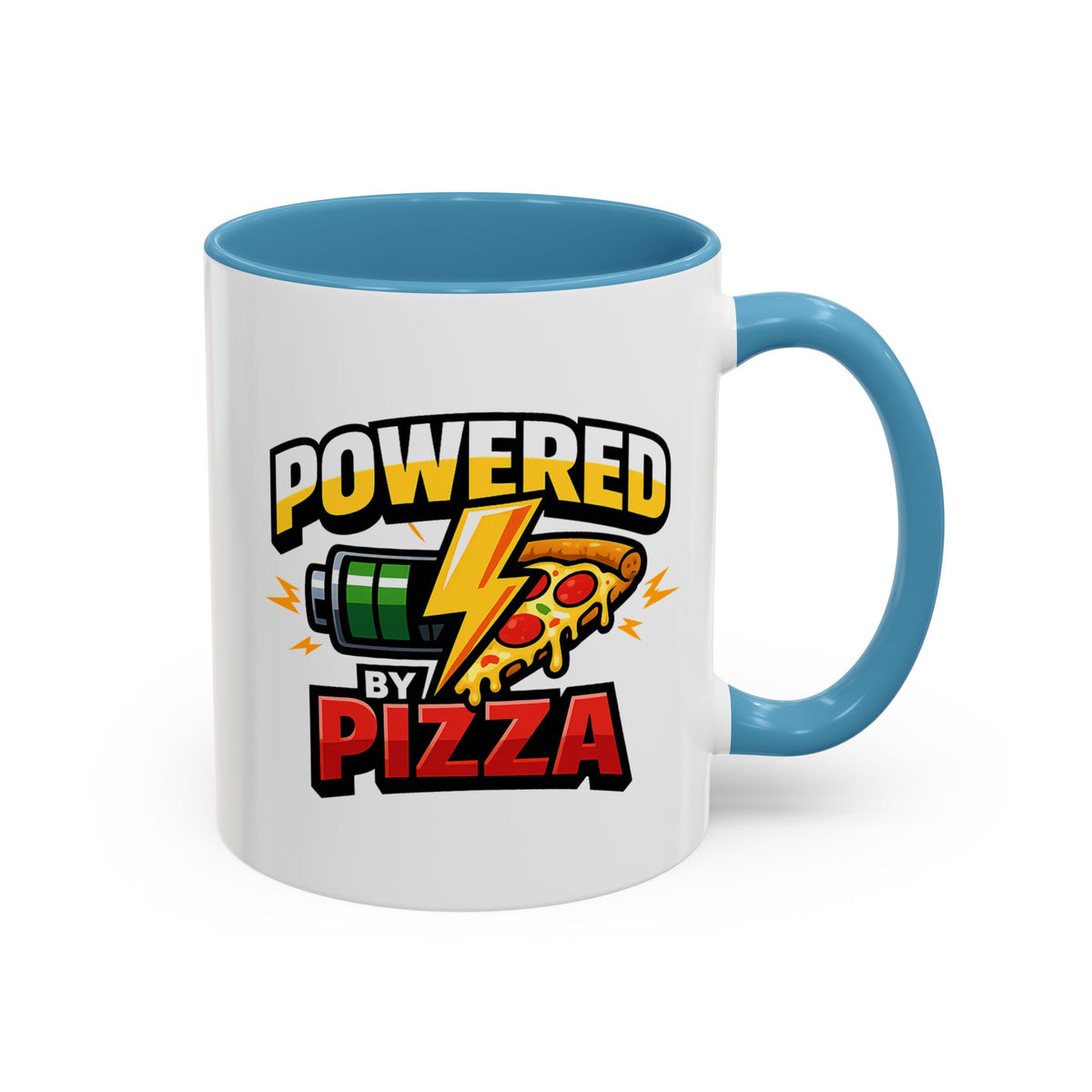 Powered by Pizza Accent Coffee Mug — Funny Gamer & Pizza Lover 11/15oz