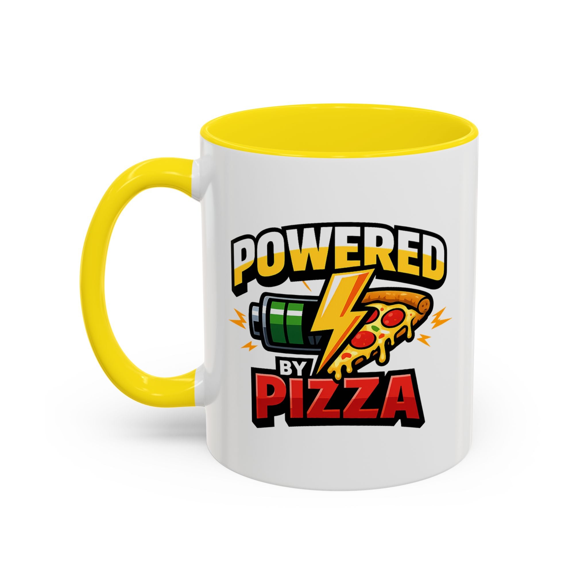 Powered by Pizza Accent Coffee Mug — Funny Gamer & Pizza Lover 11/15oz