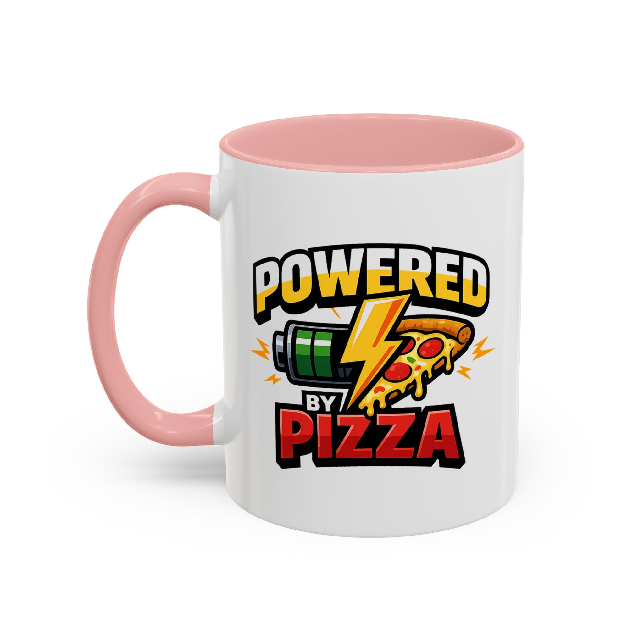 Powered by Pizza Accent Coffee Mug — Funny Gamer & Pizza Lover 11/15oz