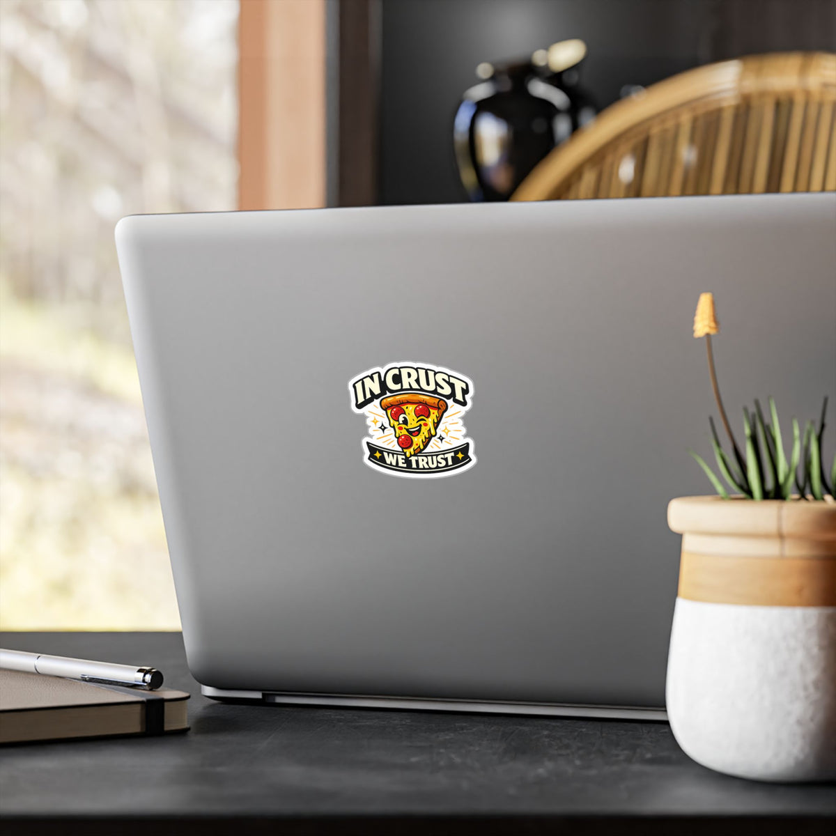 Pizza Sticker — "In Crust We Trust" Kiss-Cut Vinyl Decal