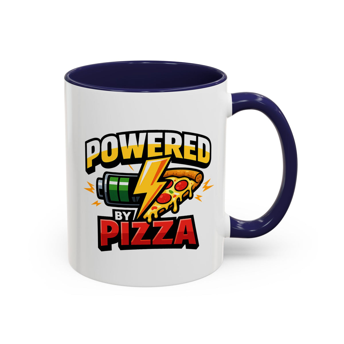 Powered by Pizza Accent Coffee Mug — Funny Gamer & Pizza Lover 11/15oz