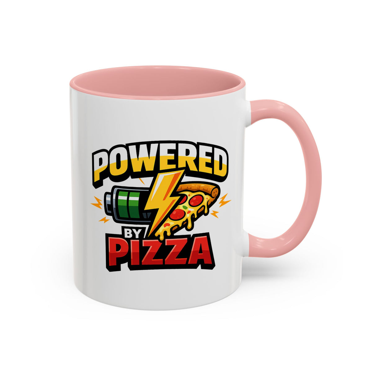 Powered by Pizza Accent Coffee Mug — Funny Gamer & Pizza Lover 11/15oz